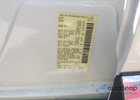 2015 Nissan Murano Platinum из США, поврежденный, VIN 5N1AZ2MH3FN221671